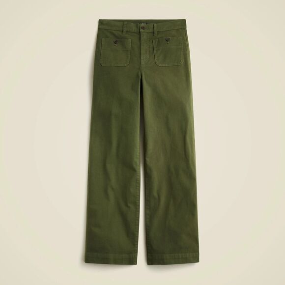 NEW J.Crew Sailor Slim Wide-leg Chino Pant 24 Green Stretch High Rise BY637 - Picture 3 of 10
